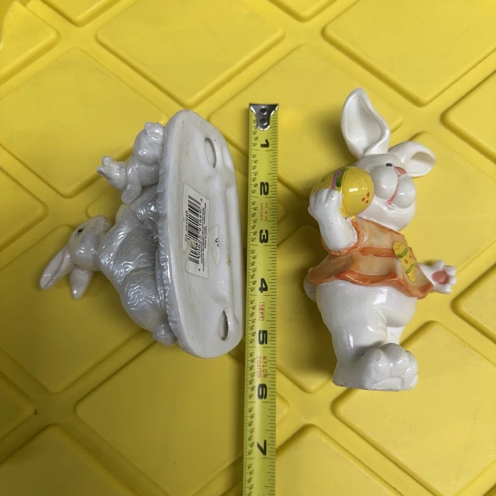 Ceramic Easter Bunny Figurines Lot of 2 Rabbit Family Egg Spring Decor